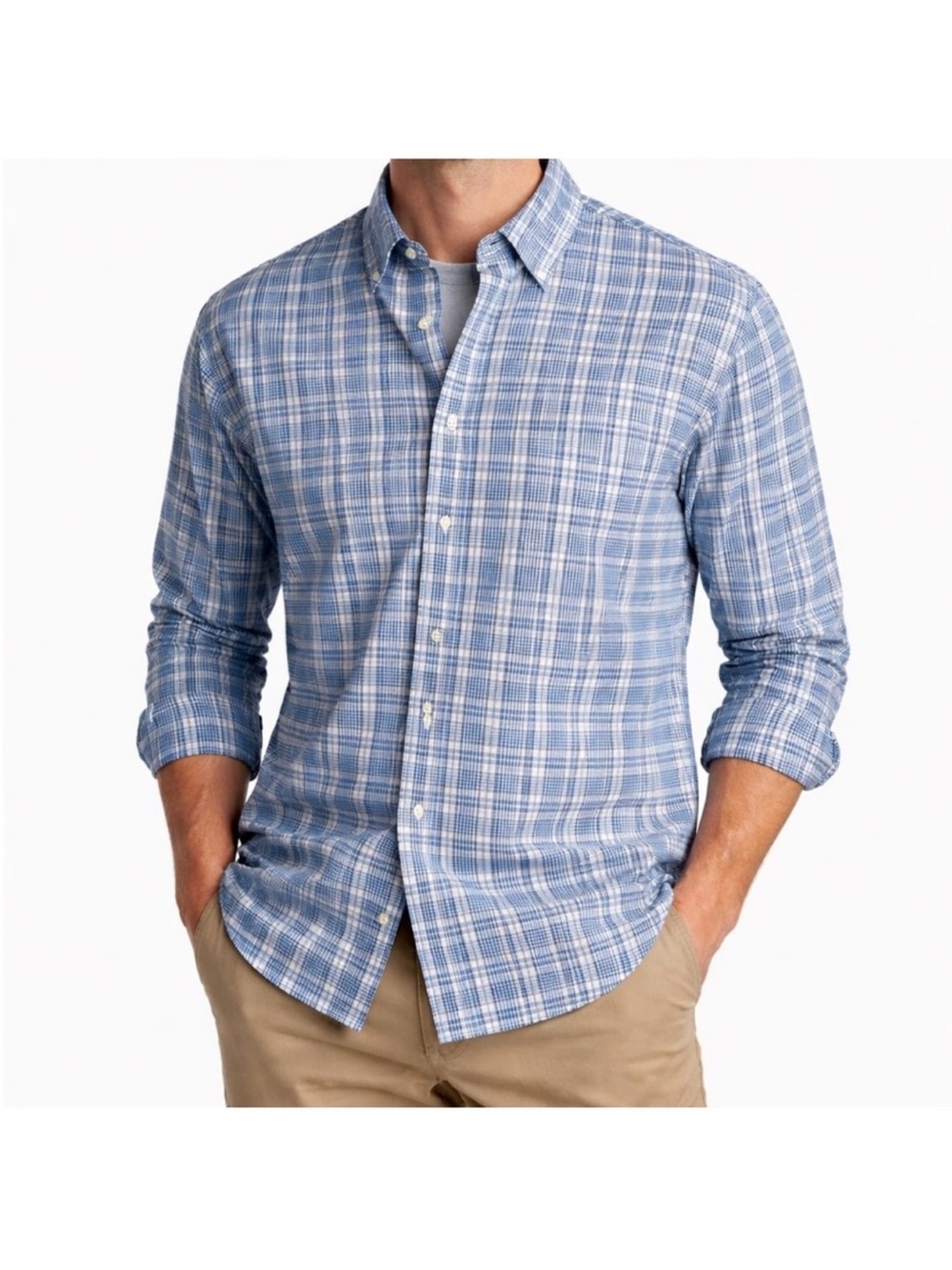 Dockers Blue and White Plaid Button-Down Shirt